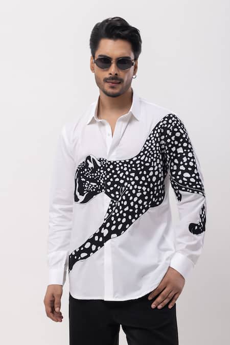 Kaka Calcutta Hand Embroidered Cheetah Design Shirt 