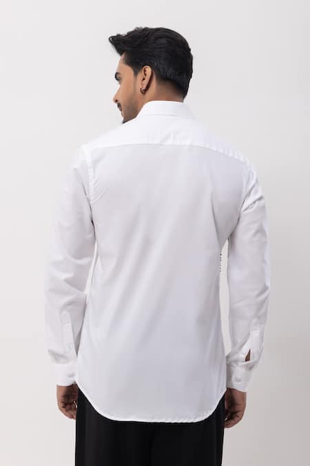 Shop Kaka Calcutta White Cotton Embroidery Hand Cheetah Design Shirt at Aza Fashions Shop_Kaka Calcutta_White Cotton Embroidery Hand Cheetah Design Shirt _at_Aza_Fashions