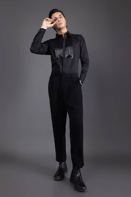 Buy Kaka Calcutta Black Cotton Embroidery Hand Shirt Online at Aza Fashions Buy_Kaka Calcutta_Black Cotton Embroidery Hand Shirt _Online_at_Aza_Fashions