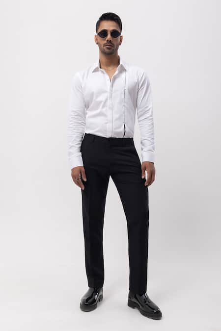 Kaka Calcutta_White Cotton Embroidery Hand Shirt _Online_at_Aza_Fashions