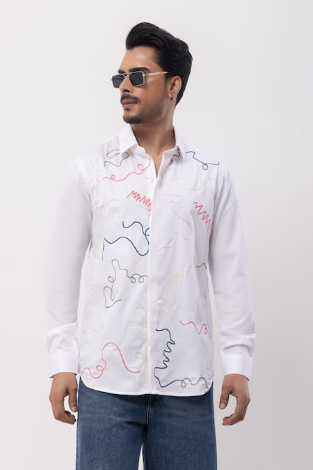 Kaka Calcutta Colorful Ribbon Hand Embroidered Shirt 