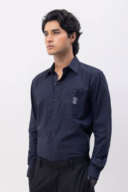 Buy_Kaka Calcutta_Blue Cotton Embroidery Hand Shirt _Online_at_Aza_Fashions