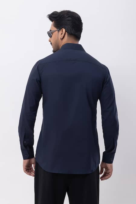 Shop Kaka Calcutta Blue Cotton Embroidery Hand Shirt at Aza Fashions Shop_Kaka Calcutta_Blue Cotton Embroidery Hand Shirt _at_Aza_Fashions