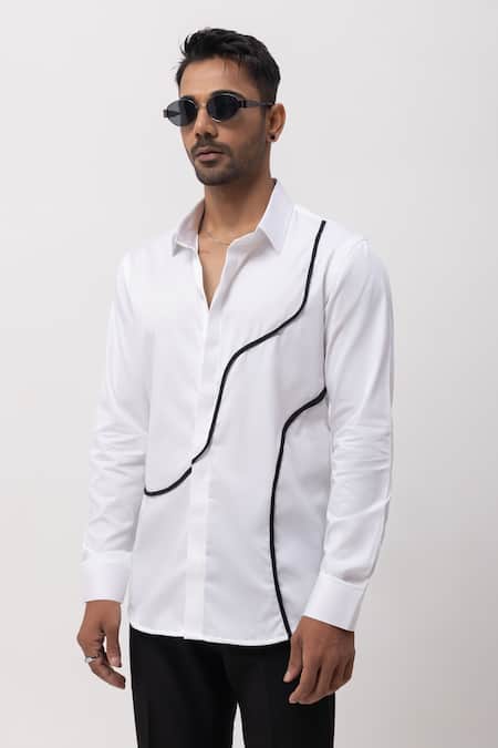 Kaka Calcutta_White Cotton Embroidery Hand Shirt _Online_at_Aza_Fashions