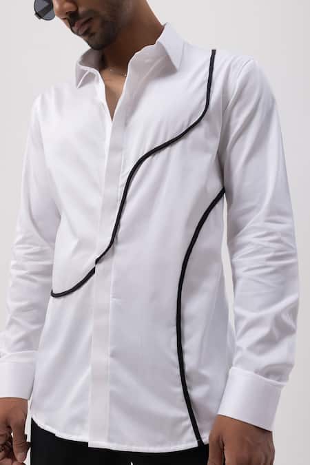 Shop_Kaka Calcutta_White Cotton Embroidery Hand Shirt _Online_at_Aza_Fashions