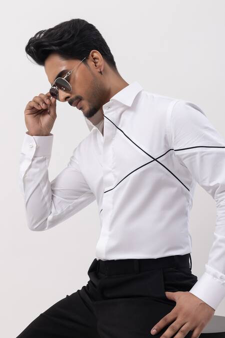 Kaka Calcutta_White Cotton Embroidery Hand Designer Shirt _at_Aza_Fashions