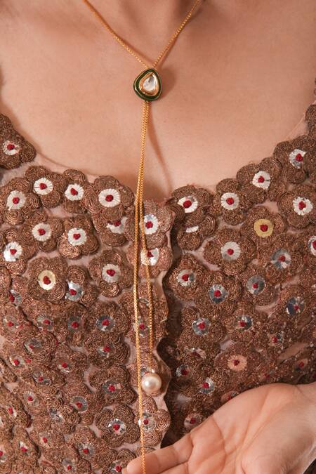 Buy_Vasundhara_Gold Plated Aarti Necklace _Online_at_Aza_Fashions