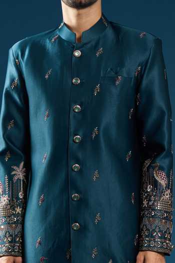 Buy_Arihant Rai Sinha_Blue Silk Embroidery Sherwani And Pant Set 