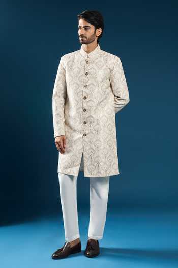 Buy_Arihant Rai Sinha_Cream Silk Embroidery Sherwani Set _Online_at_Aza_Fashions