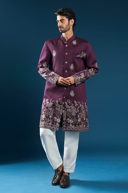 Arihant Rai Sinha Wine Silk Sherwani Set 