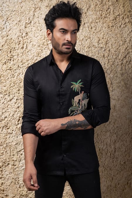 Priyanka Haralalka Black Hand Embroidered Designer Shirt 