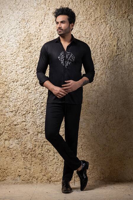 Shop Priyanka Haralalka Black Embroidery Hand Designer Shirt Online at Aza Fashions Shop_Priyanka Haralalka_Black Embroidery Hand Designer Shirt _Online_at_Aza_Fashions