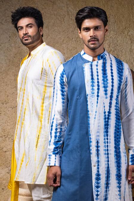 Buy_Priyanka Haralalka_Yellow Cotton, Silk Mirrors Work Kurta And Pant Set 