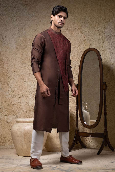 Shop Priyanka Haralalka Brown Cotton, Silk Embroidery Designer Hand Kurta Set Online at Aza Fashions Shop_Priyanka Haralalka_Brown Cotton, Silk Embroidery Designer Hand Kurta Set _Online_at_Aza_Fashions