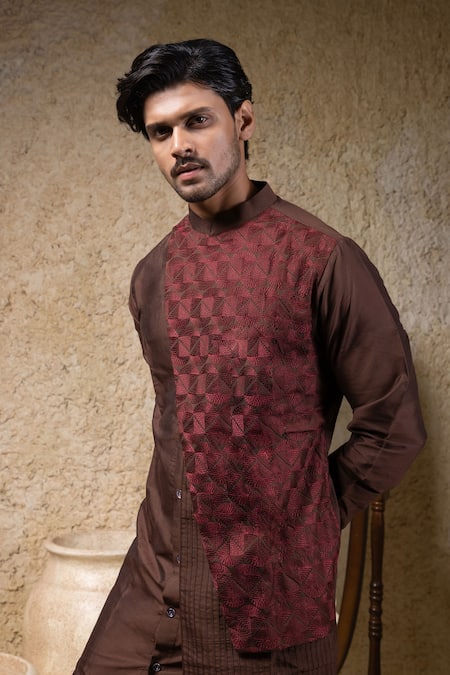 Priyanka Haralalka Brown Cotton, Silk Embroidery Designer Hand Kurta Set at Aza Fashions Priyanka Haralalka_Brown Cotton, Silk Embroidery Designer Hand Kurta Set _at_Aza_Fashions