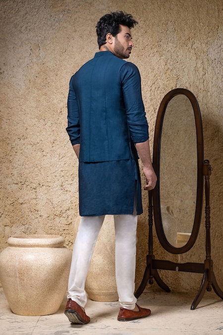 Priyanka Haralalka Navy Blue Machine Embroidered Nehru Jacket 