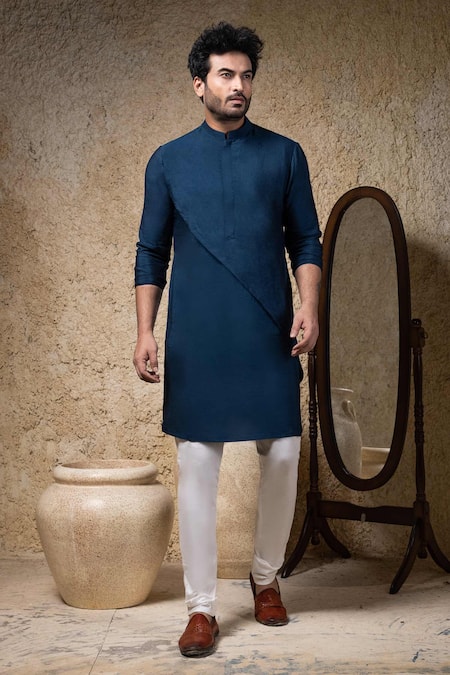Priyanka Haralalka Navy Blue Cotton Silk Kurta Pant Set 