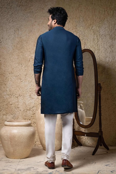 Priyanka Haralalka Navy Blue Cotton Silk Kurta Pant Set 