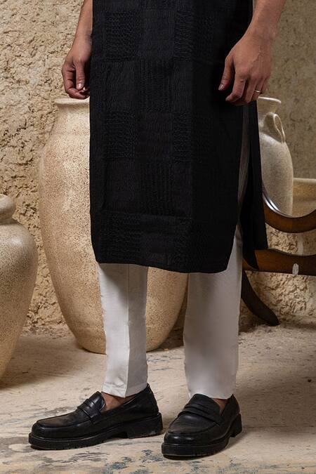 Shop_Priyanka Haralalka_Black Cotton, Silk Embroidery Cord Kurta And Pant Set _Online_at_Aza_Fashions