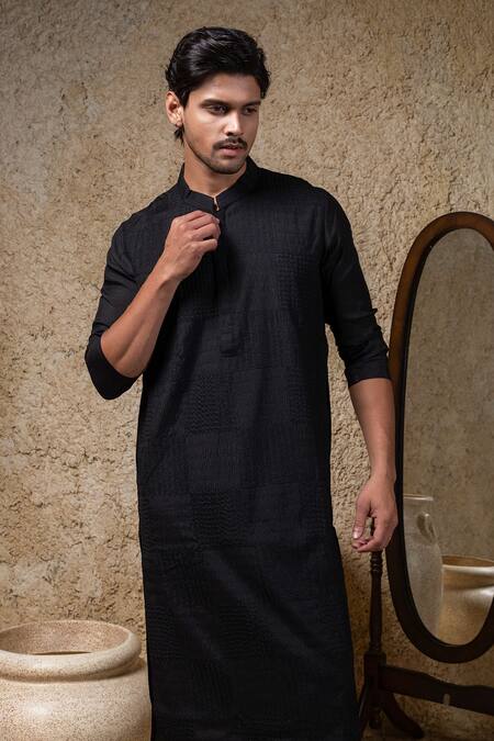 Priyanka Haralalka_Black Cotton, Silk Embroidery Cord Kurta And Pant Set _at_Aza_Fashions