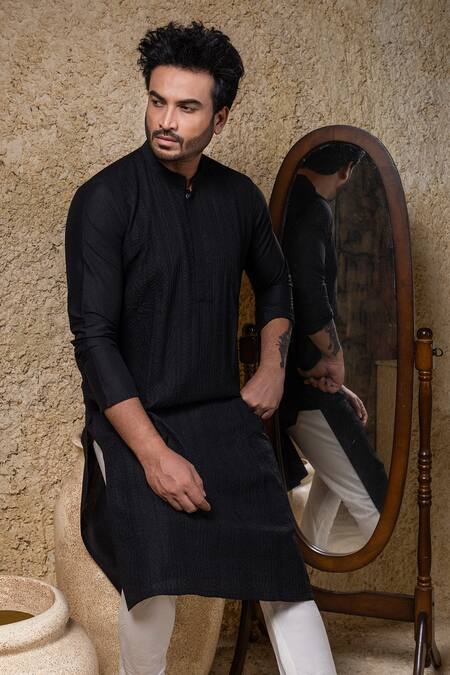 Shop Priyanka Haralalka Black Cotton, Silk Embroidery Shadow Kurta And Pant Set Online at Aza Fashions Shop_Priyanka Haralalka_Black Cotton, Silk Embroidery Shadow Kurta And Pant Set _Online_at_Aza_Fashions