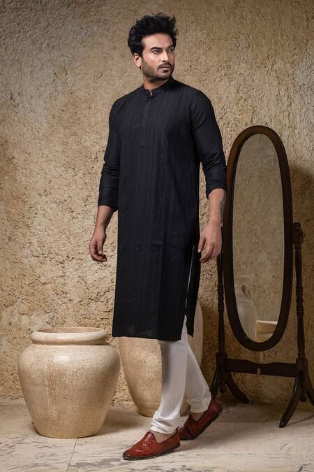 Priyanka Haralalka Black Cotton, Silk Embroidery Shadow Kurta And Pant Set at Aza Fashions Priyanka Haralalka_Black Cotton, Silk Embroidery Shadow Kurta And Pant Set _at_Aza_Fashions