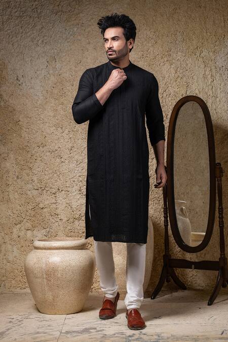 Buy Priyanka Haralalka Black Cotton, Silk Embroidery Shadow Kurta And Pant Set Buy_Priyanka Haralalka_Black Cotton, Silk Embroidery Shadow Kurta And Pant Set