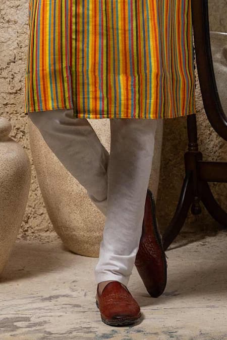 Priyanka Haralalka_Mustard Linen, Silk Designer Multicolour Kurta Set _Online_at_Aza_Fashions