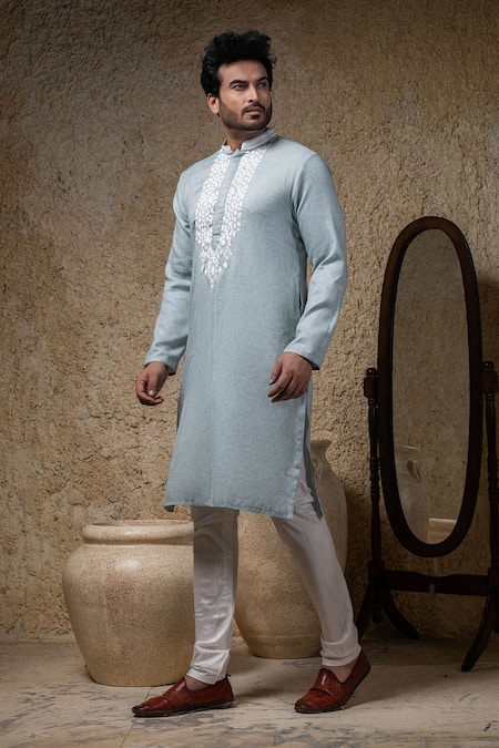 Priyanka Haralalka Sea Blue Applique Embroidered Kurta Set 