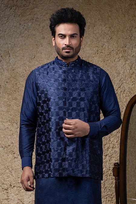Priyanka Haralalka Navy Blue Embroidered Nehru Jacket 