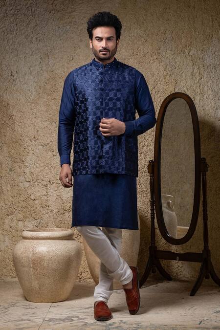 Priyanka Haralalka Navy Embroidery Blue Nehru Jacket Online at Aza Fashions Priyanka Haralalka_Navy Embroidery Blue Nehru Jacket _Online_at_Aza_Fashions