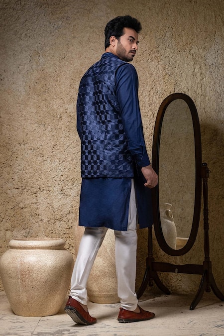 Priyanka Haralalka Navy Blue Embroidered Nehru Jacket 