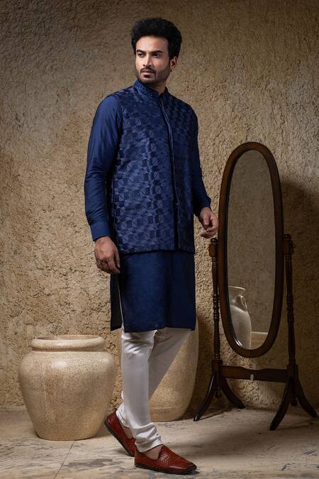 Shop Priyanka Haralalka Navy Embroidery Blue Nehru Jacket Online at Aza Fashions Shop_Priyanka Haralalka_Navy Embroidery Blue Nehru Jacket _Online_at_Aza_Fashions