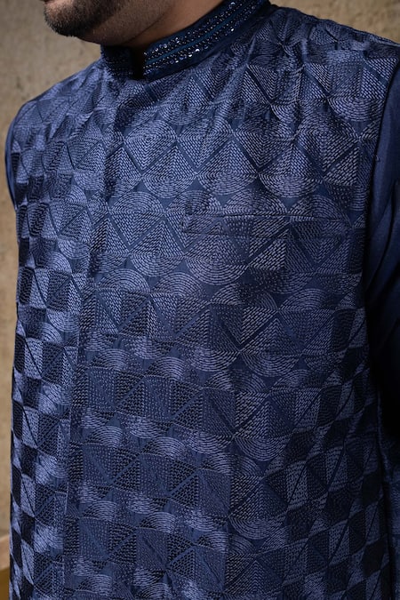 Buy Priyanka Haralalka Navy Embroidery Blue Nehru Jacket Buy_Priyanka Haralalka_Navy Embroidery Blue Nehru Jacket