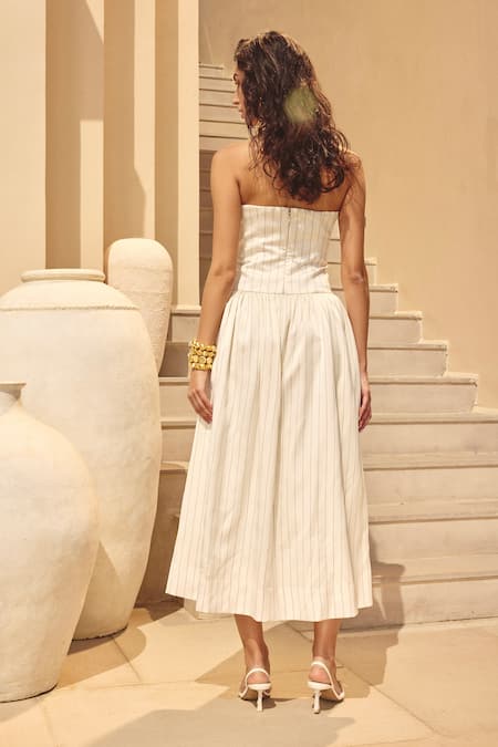 House Of Eda Ivory Stripe Strapless Dress 
