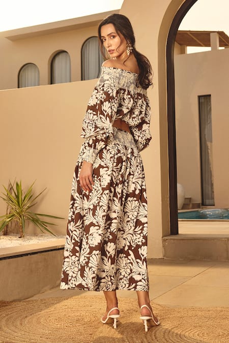 House Of Eda Brown Floral Print Co-Ord Set 
