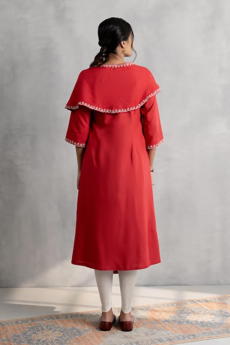 Neelu And Manvi Red Machine Embroidered Kurta & Dhoti Set 