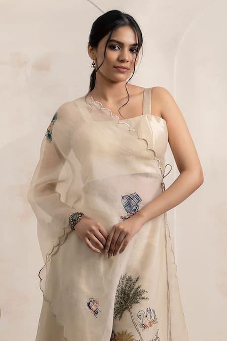 Neelu And Manvi Gold Tissue, Organza Embroidery Round Neck Sharara Set Online at Aza Fashions Neelu And Manvi_Gold Tissue, Organza Embroidery Round Neck Sharara Set _Online_at_Aza_Fashions