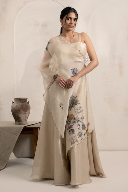 Neelu And Manvi Gold Tissue Sharara Set  