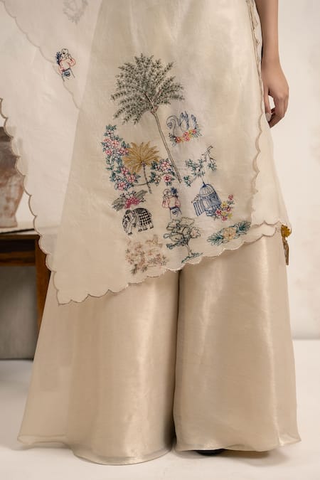 Shop Neelu And Manvi Gold Tissue, Organza Embroidery Round Neck Sharara Set Online at Aza Fashions Shop_Neelu And Manvi_Gold Tissue, Organza Embroidery Round Neck Sharara Set _Online_at_Aza_Fashions