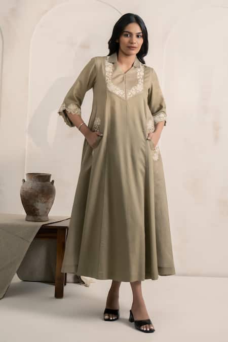 Neelu And Manvi Machine Embroidered Chanderi Dress 