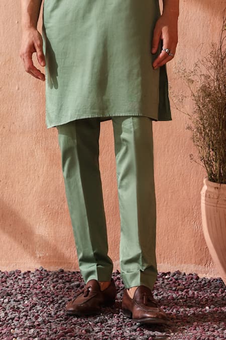 Buy_Seema Nanda_Green Cotton Sage Giza Kurta Set _Online_at_Aza_Fashions