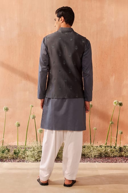 Seema Nanda Charcoal Grey Chanderi Silk Bundi 