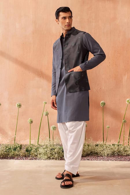 Seema Nanda Charcoal Grey Chanderi Silk Bundi 