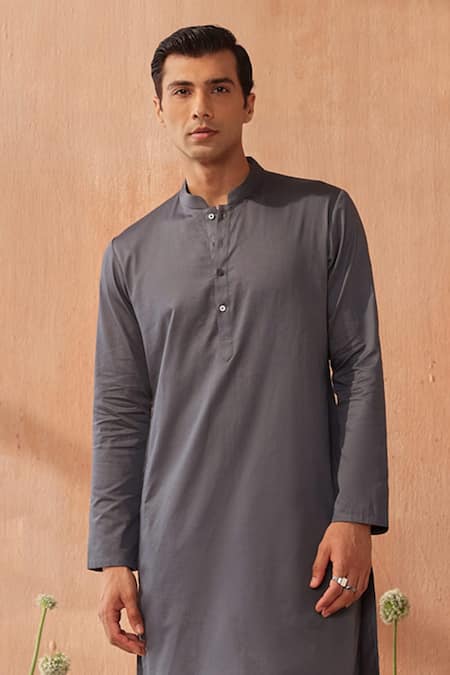 Seema Nanda_Charcoal Cotton Embroidery Grey Raunak Kurta Set _Online_at_Aza_Fashions