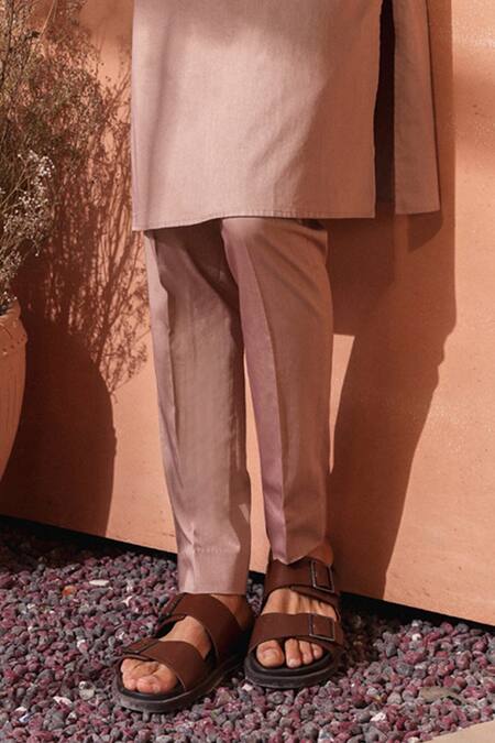 Seema Nanda_Brown Cotton Embroidery Light Giza Kurta Set _Online_at_Aza_Fashions