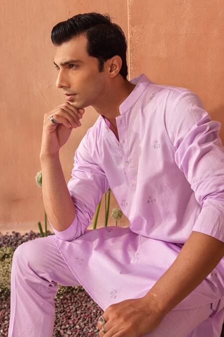 Seema Nanda_Lilac Cotton Embroidery Giza Kurta Set _Online_at_Aza_Fashions