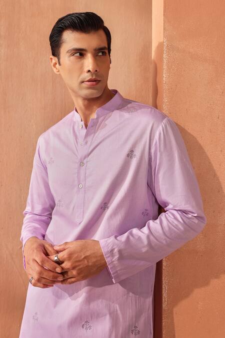 Buy_Seema Nanda_Lilac Cotton Embroidery Giza Kurta Set _Online_at_Aza_Fashions