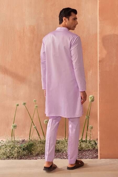 Shop_Seema Nanda_Lilac Cotton Embroidery Giza Kurta Set _Online_at_Aza_Fashions