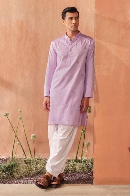 Seema Nanda_Lilac Cotton Embroidery Giza Kurta Set _at_Aza_Fashions
